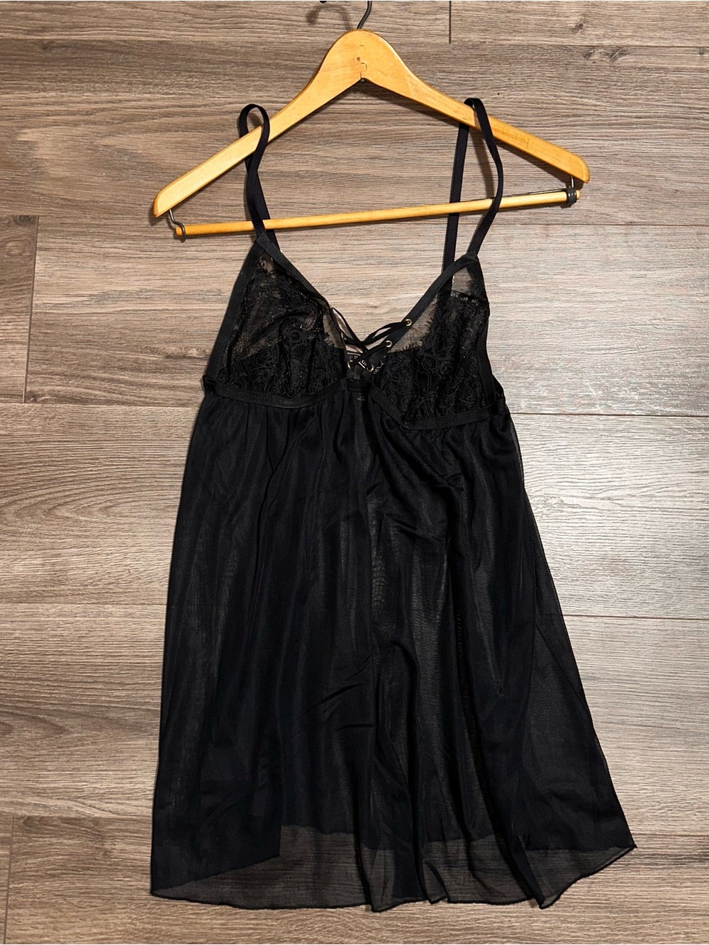Victoria's Secret Sheer Black Lace Mesh Nighty Intimate Women’s Large Nightgown